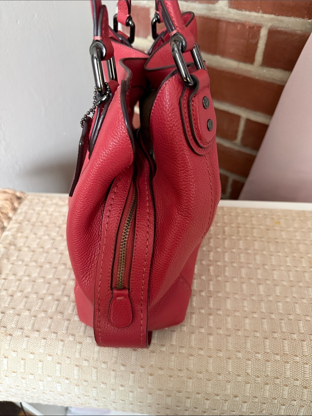 Coach Red Pebbled Leather Shoulder Tote - Picture 3 of 8